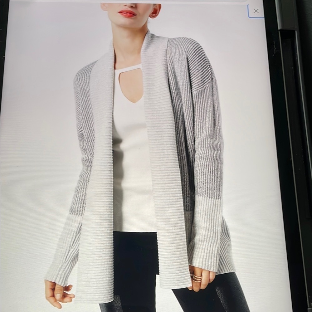 INC International Open-Front Long Cozy Cardigan Wool Blend Women’s Medium Gray